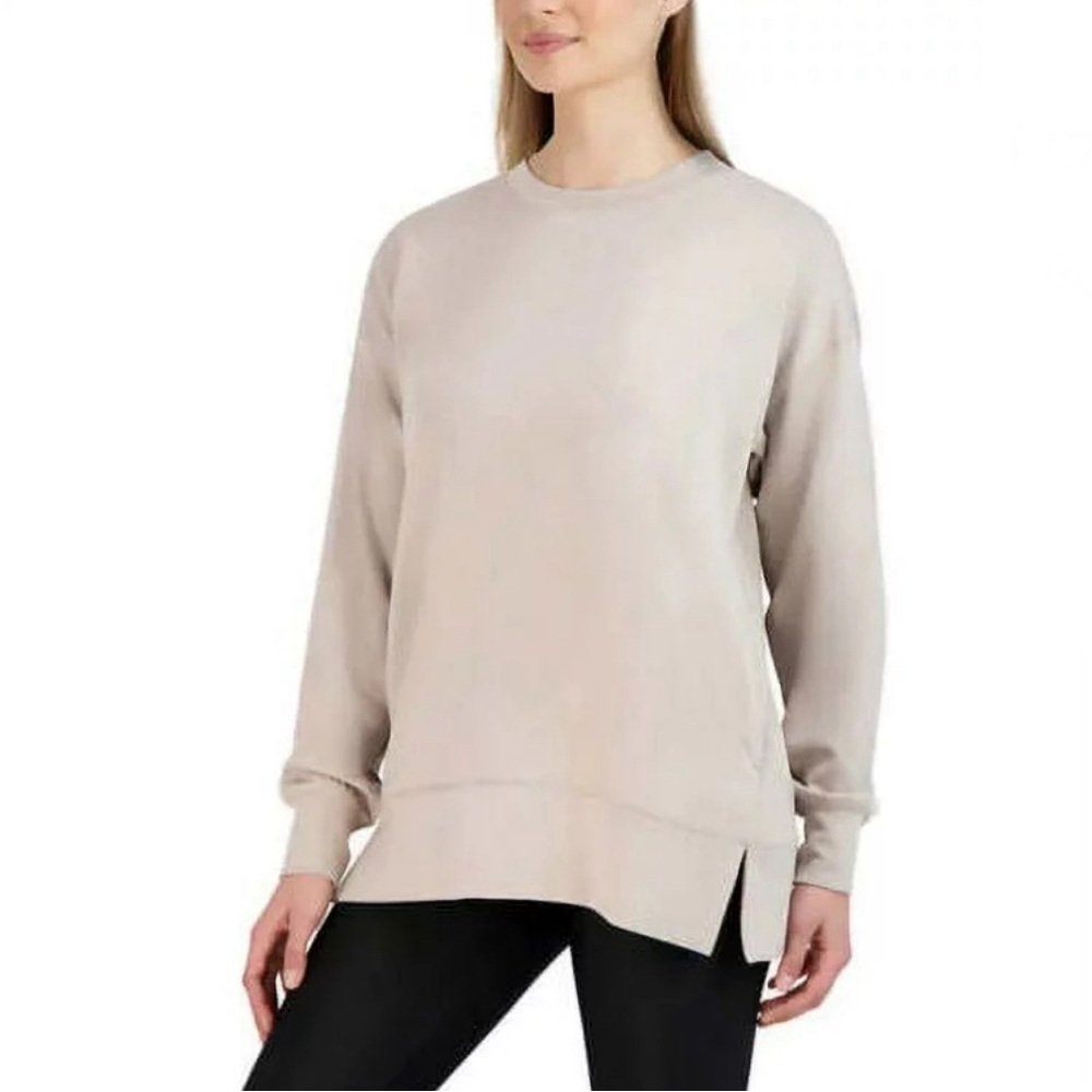 Sage Ladies' Crew Neck Scuba Cozy Top with Side Pockets, Tan Large New with Tag